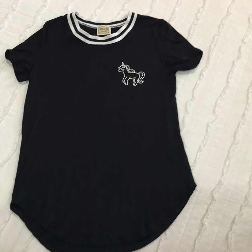 Black shirt with white and black collar